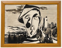 Zikim - Framed 1963 India Ink, The Frenchman