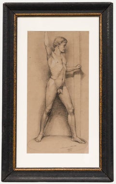 Framed 1864 Graphite Drawing - Posed Male Nude