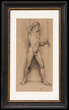 Framed 1864 Graphite Drawing - Posed Male Nude