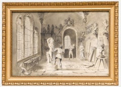 Edward Allen Schmidt (1825-1893) - Charcoal Drawing, Sculptor in His Studio