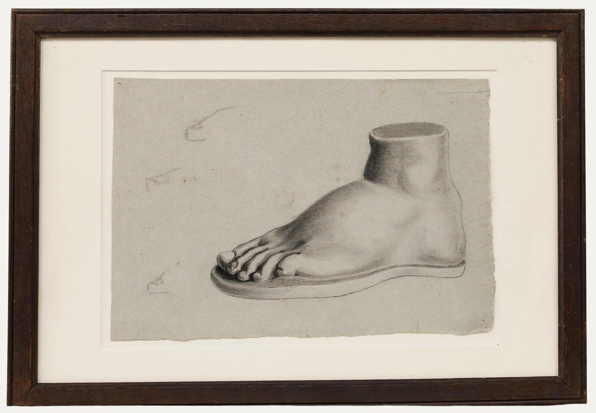Unknown Nude - E. Gaubert - Framed Late 19th Century Graphite Drawing, Study of a Foot