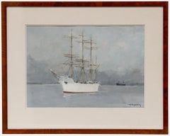 René Marie Dujardin (1913-2002) - 20th Century Gouache, White Ship at Anchor