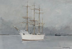 René Marie Dujardin (1913-2002) - 20th Century Gouache, White Ship at Anchor