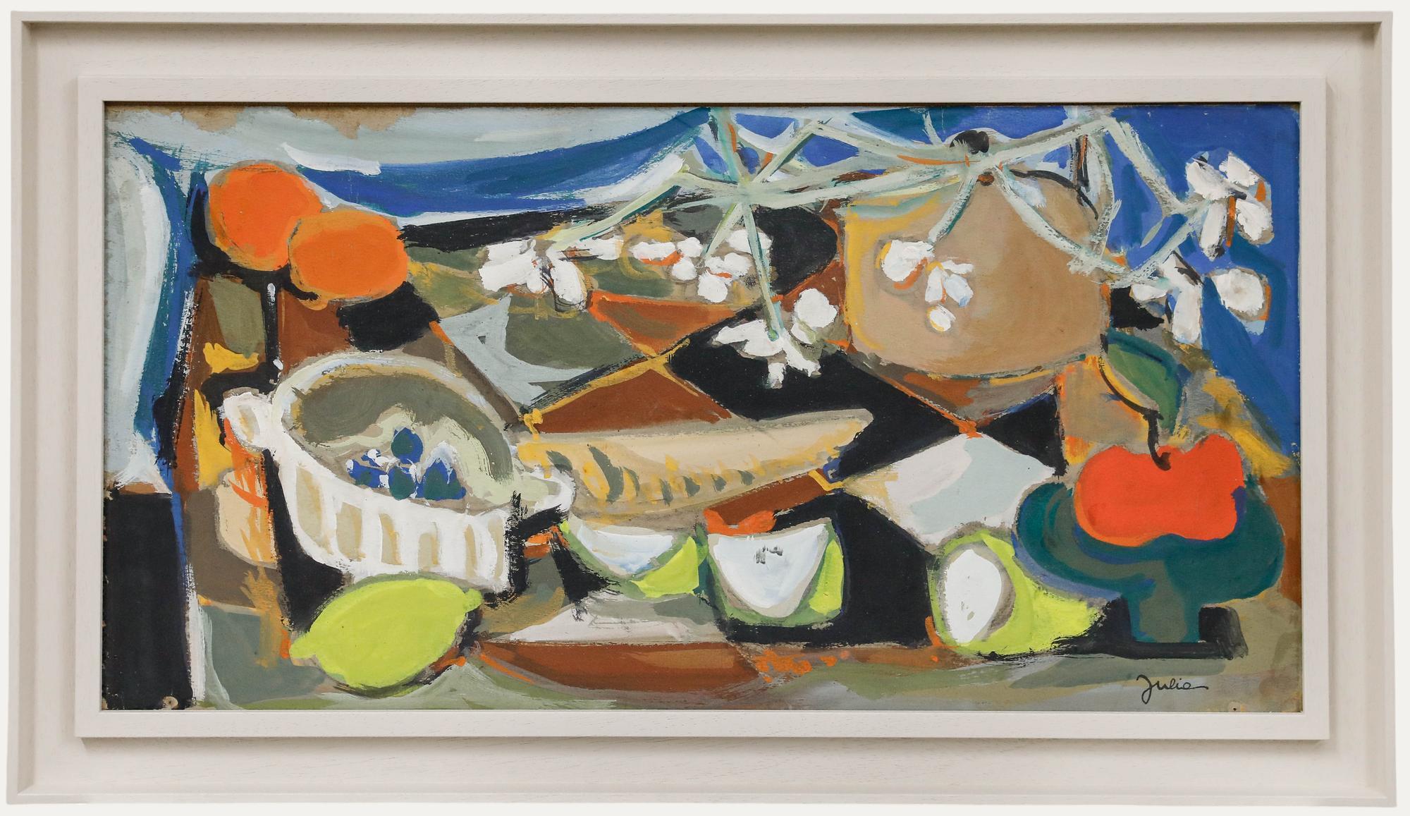 Unknown Still-Life - Christian Julia (1921-1991) - Mid 20th Century Gouache, Fruits and Forms I