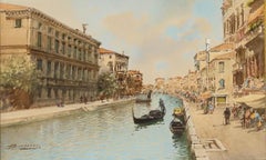 Andrea Biondetti (1851-1946) - Framed Watercolour, Grand Canal Scene