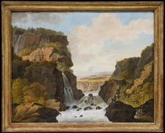 W.G. van Ulsen (1762-1830) - Watercolour, Figures Before a Gushing Waterfall