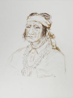 Native American Man - II, Folk Art Ink on Paper by Ira Moskowitz