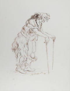 Spiritualer Mann der amerikanischen Ureinwohner, Volkskunst-Tinte auf Papier von Ira Moskowitz