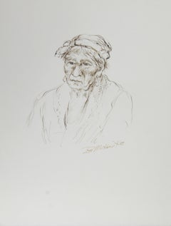 Femme plus âgée, encre moderne sur papier d'Ira Moskowitz