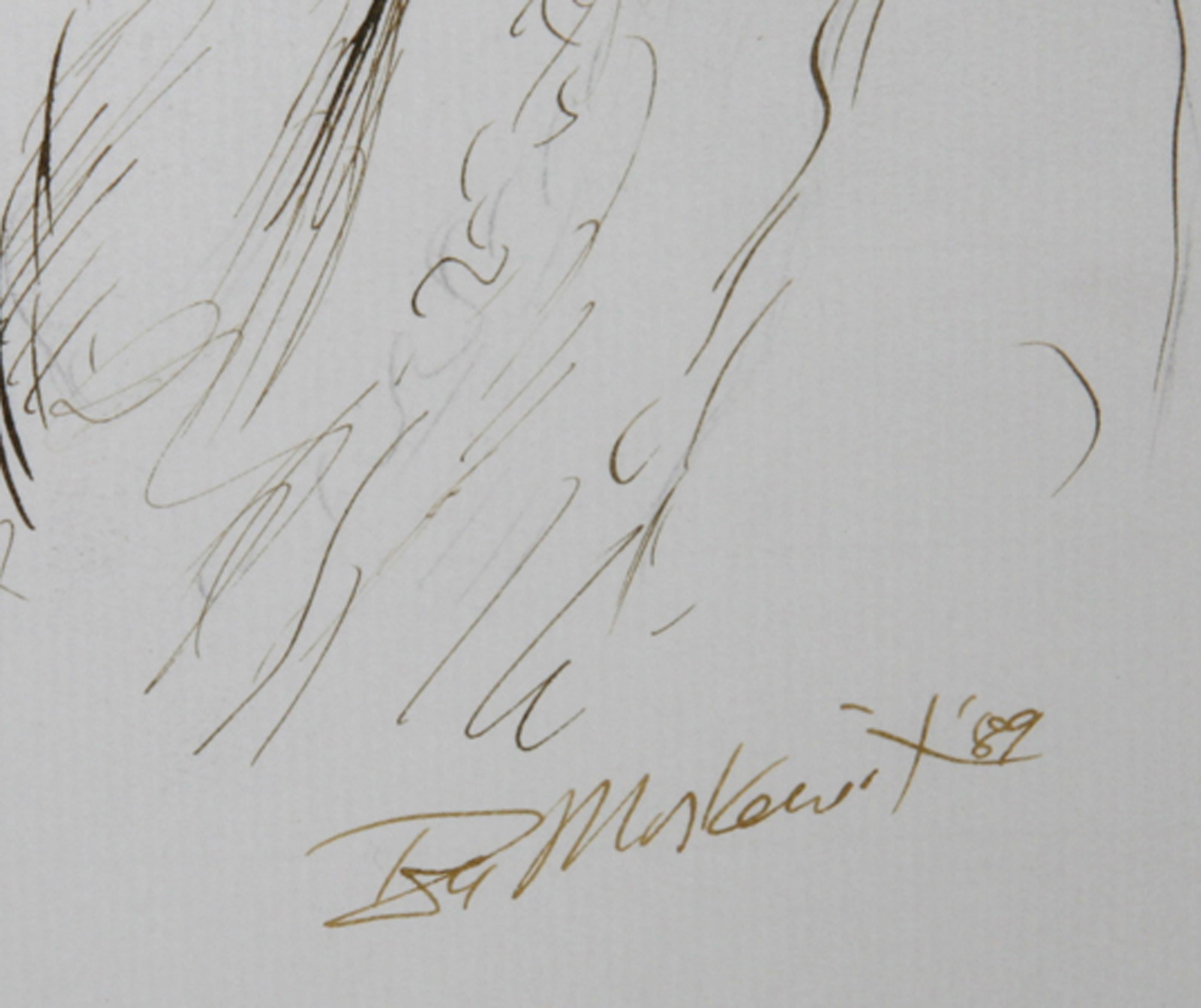 Older Woman, Modern Ink on Paper by Ira Moskowitz For Sale 1