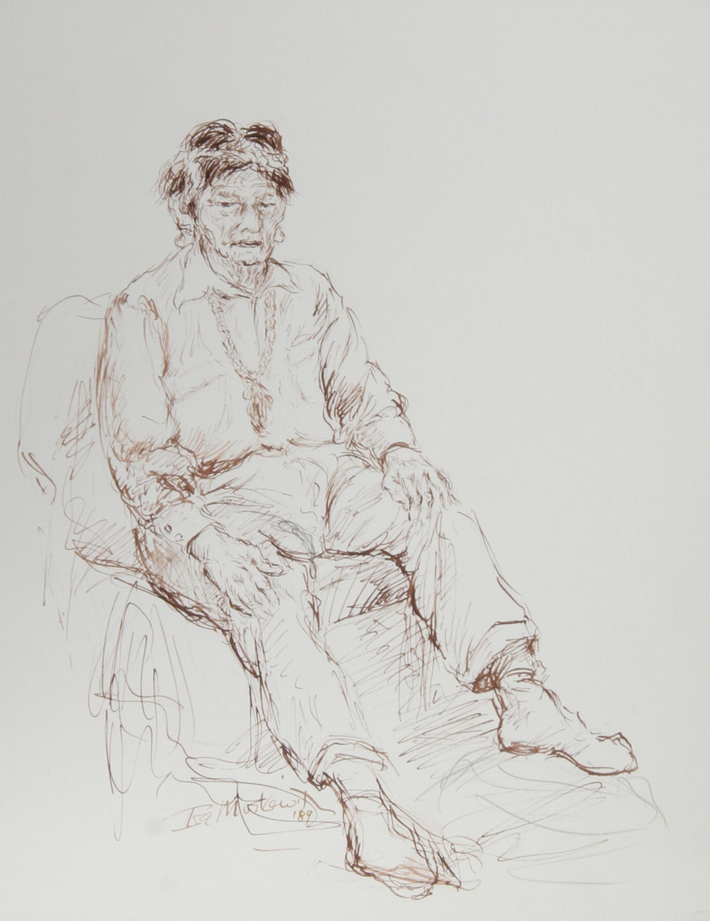 Hombre en silla de ruedas, tinta moderna sobre papel de Ira Moskowitz