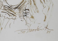 Rabbi with Student, Folk Art Ink on Paper by Ira Moskowitz