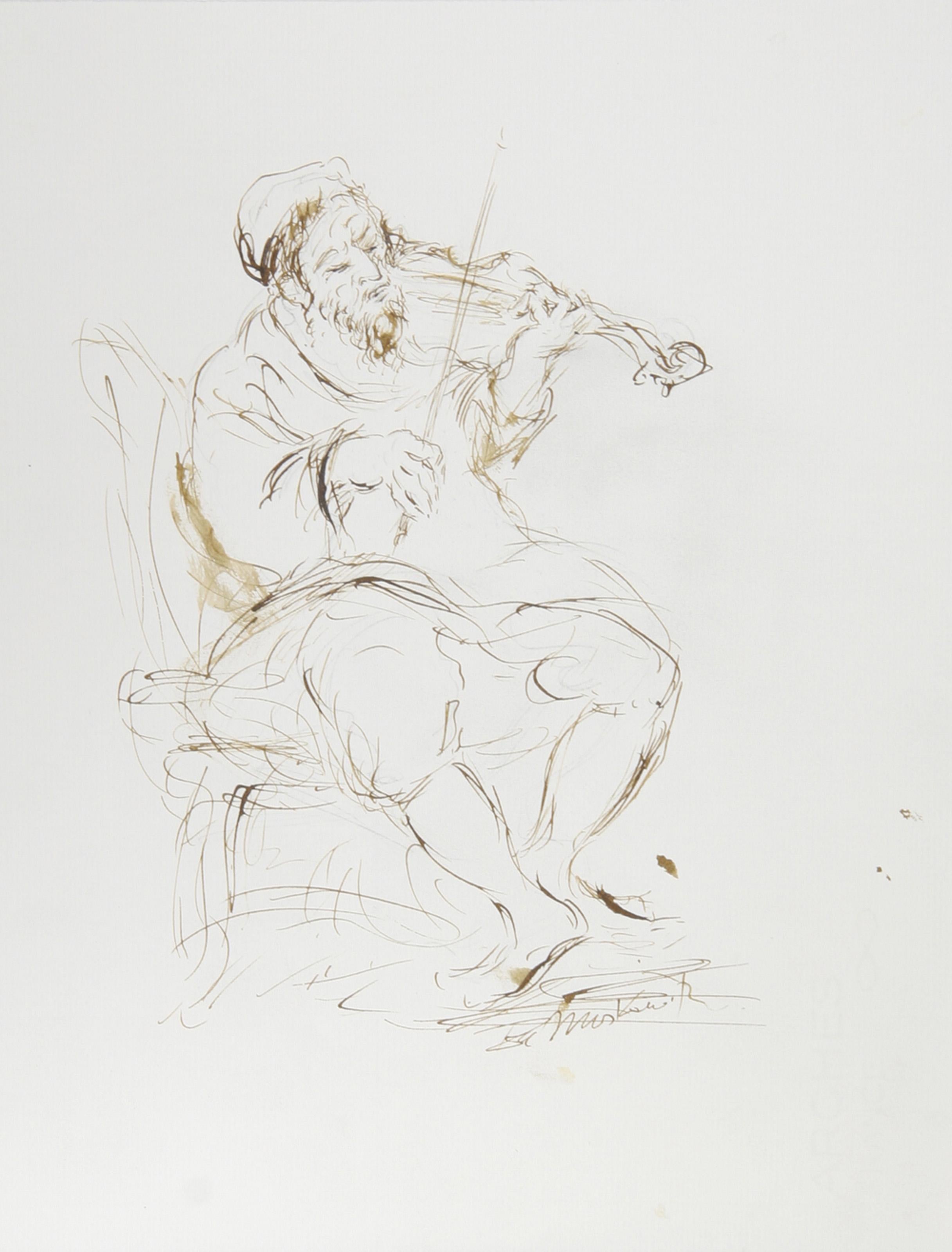 Fiddler - IV, Modern Ink on Paper by Ira Moskowitz