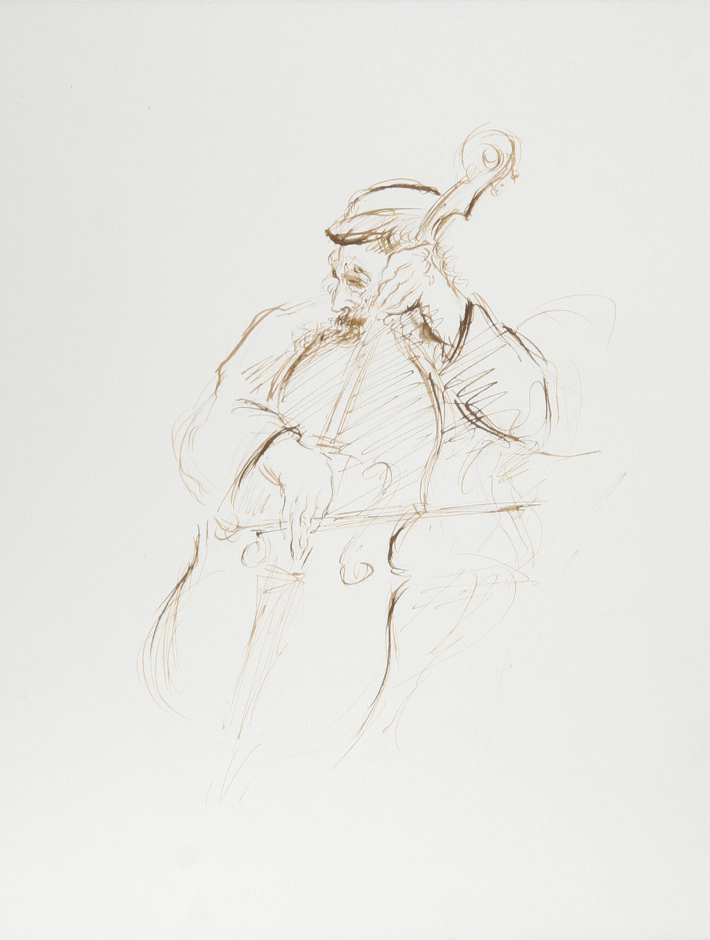 Player Double Bass II, encre moderne sur papier d'Ira Moskowitz