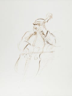 Double Bass Player - II, Modern Ink on Paper by Ira Moskowitz