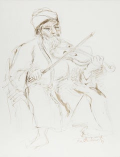 Fiddler - XI, Folk Art Ink on Paper by Ira Moskowitz