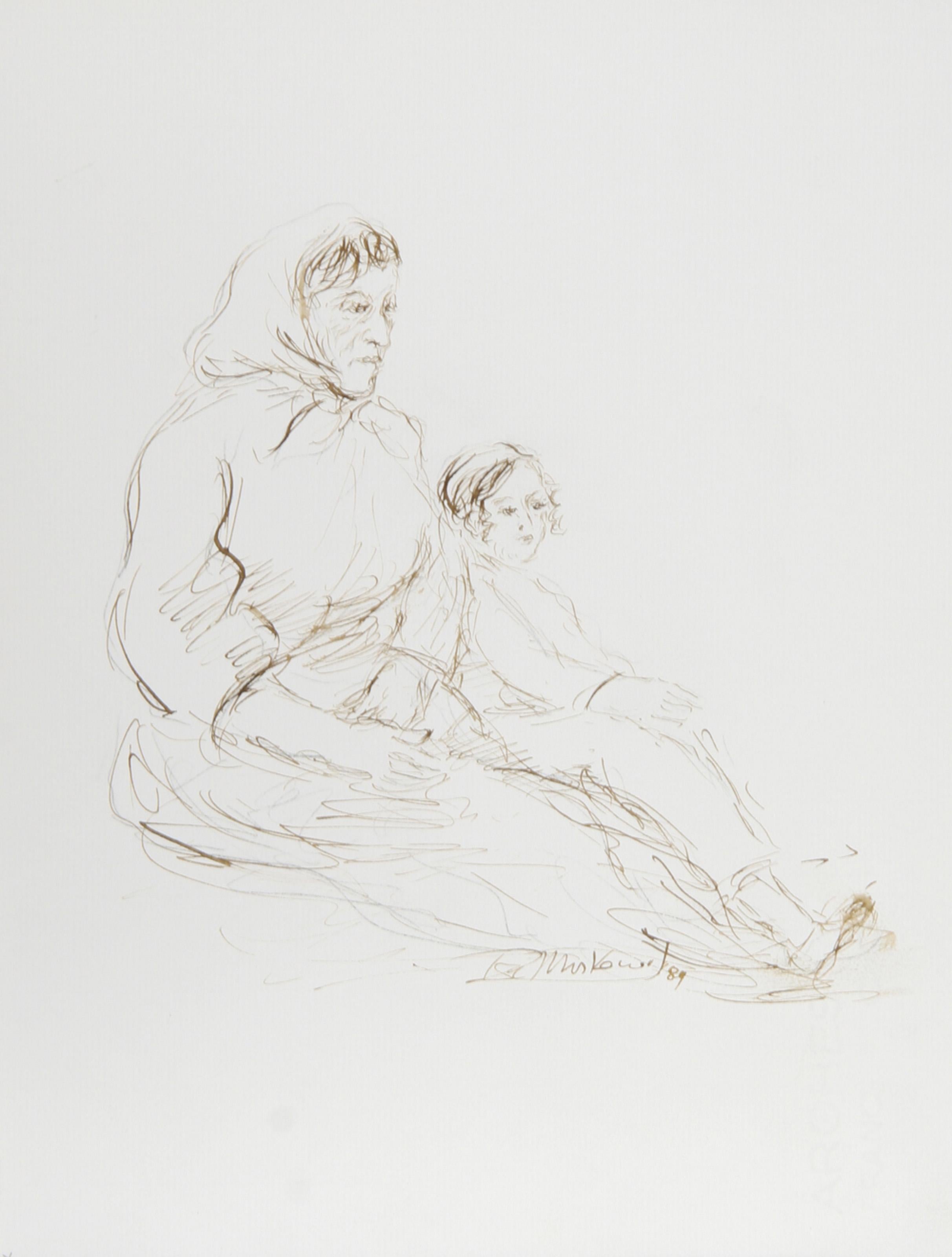 Mother and Child - I, Modern Ink on Paper by Ira Moskowitz