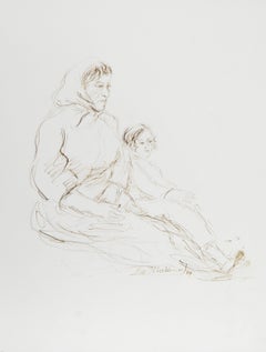 Mère et enfant - I, encre moderne sur papier d'Ira Moskowitz