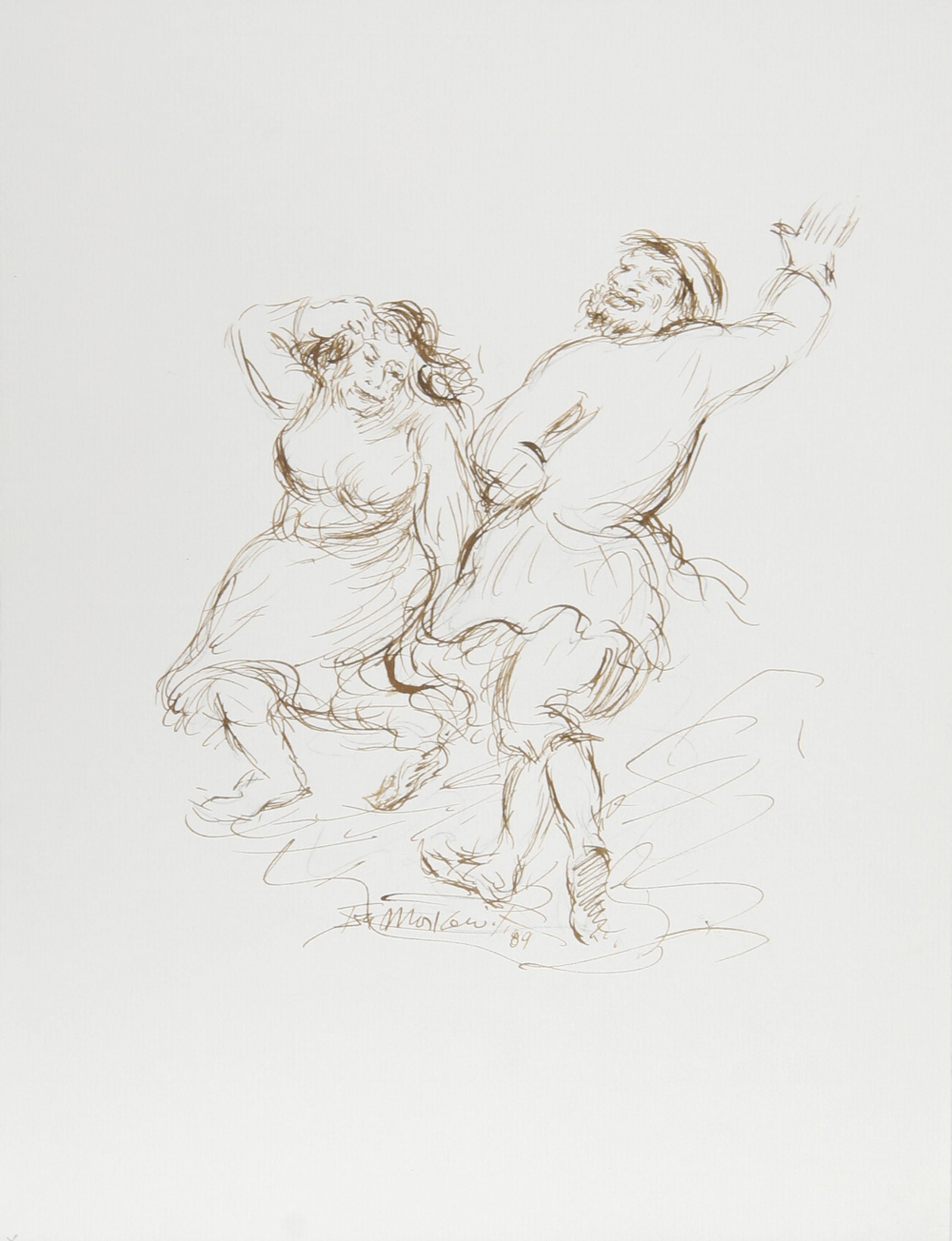 Dancing Couple - I, Modern Ink on Paper by Ira Moskowitz