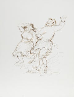 Dancing Couple - I, Modern Ink on Paper by Ira Moskowitz
