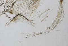 Two Double Bass Players, Folk Art Ink on Paper by Ira Moskowitz