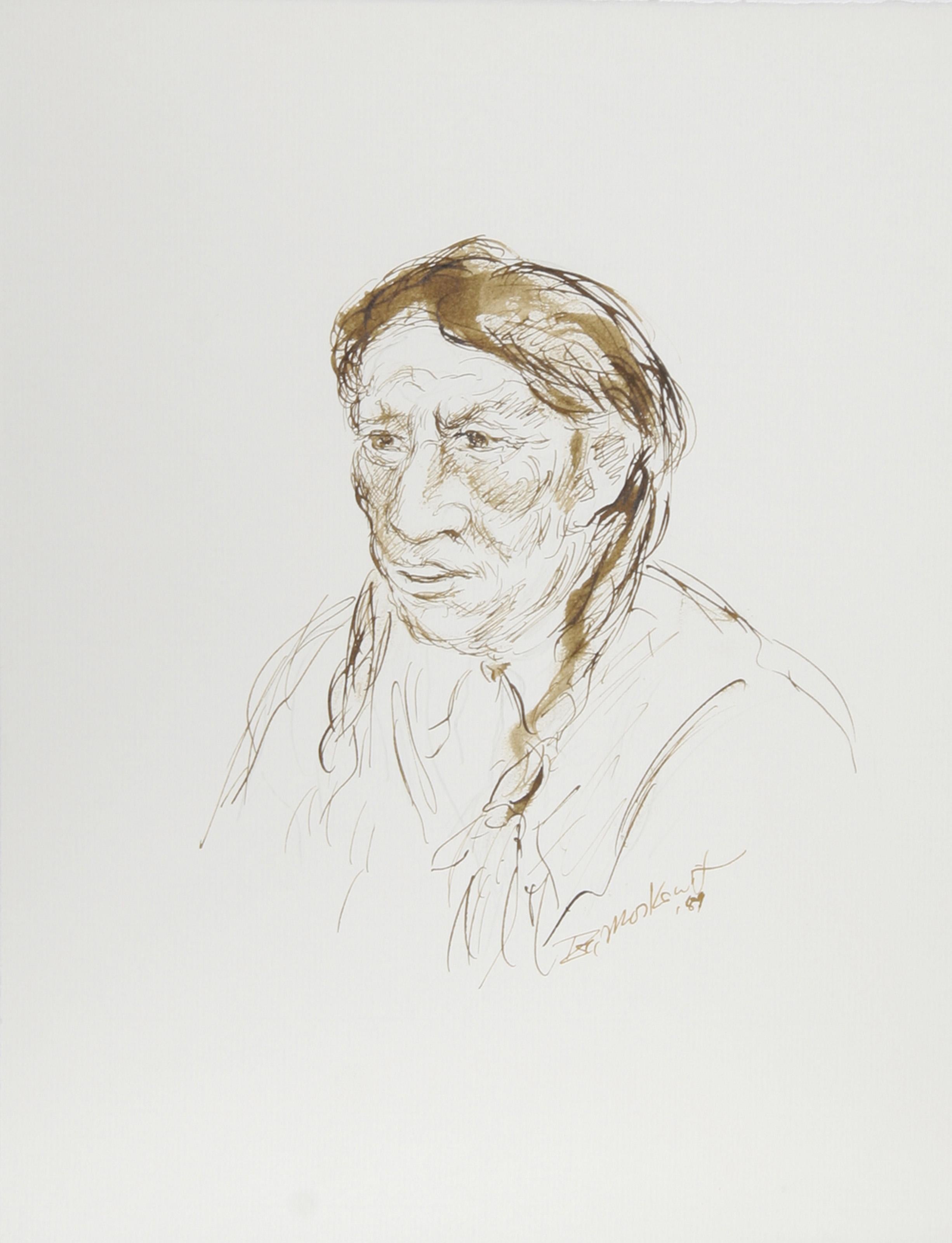 Native American Man - III, Modern Ink on Paper by Ira Moskowitz
