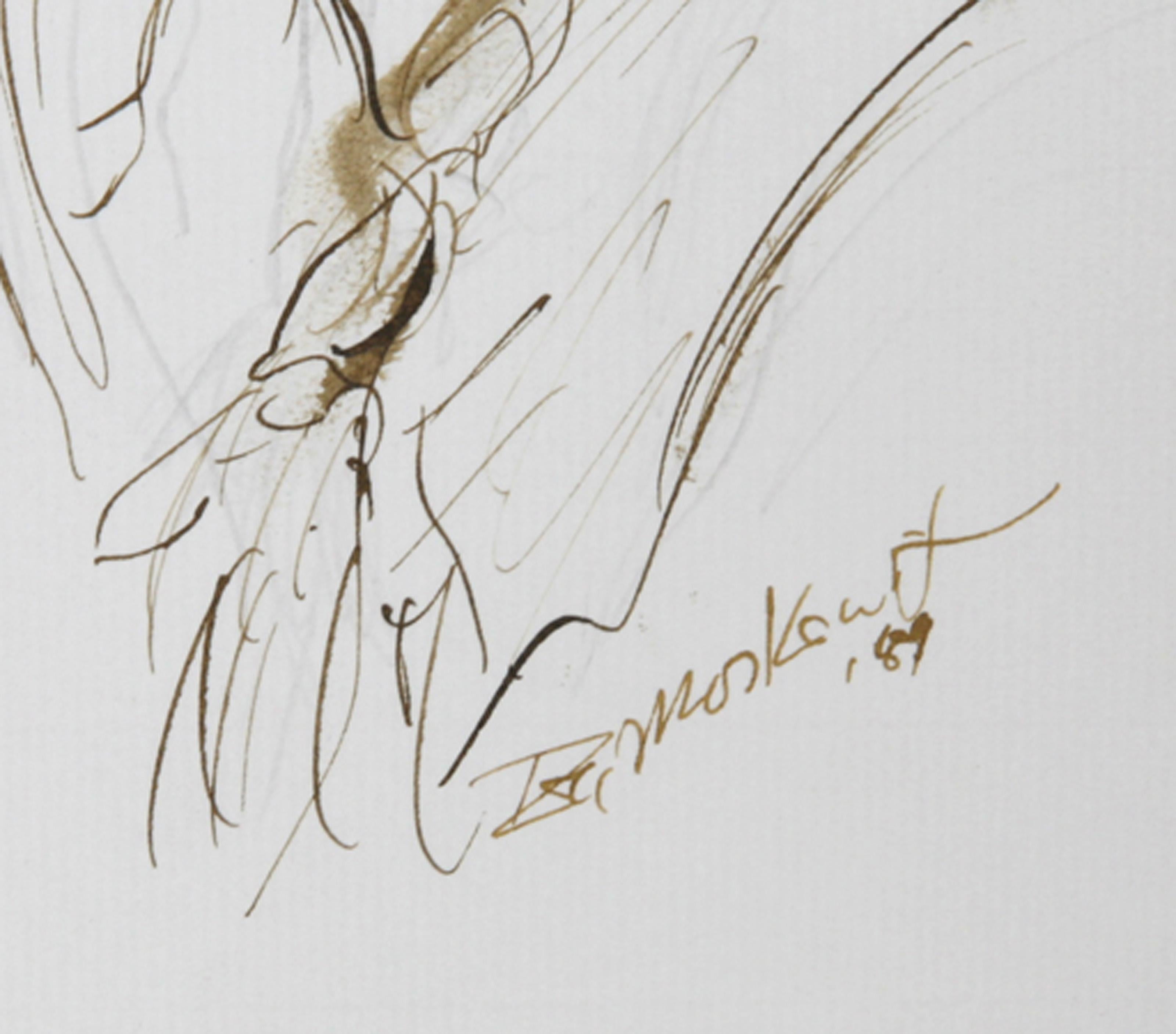 Native American Man - III, Modern Ink on Paper by Ira Moskowitz For Sale 1