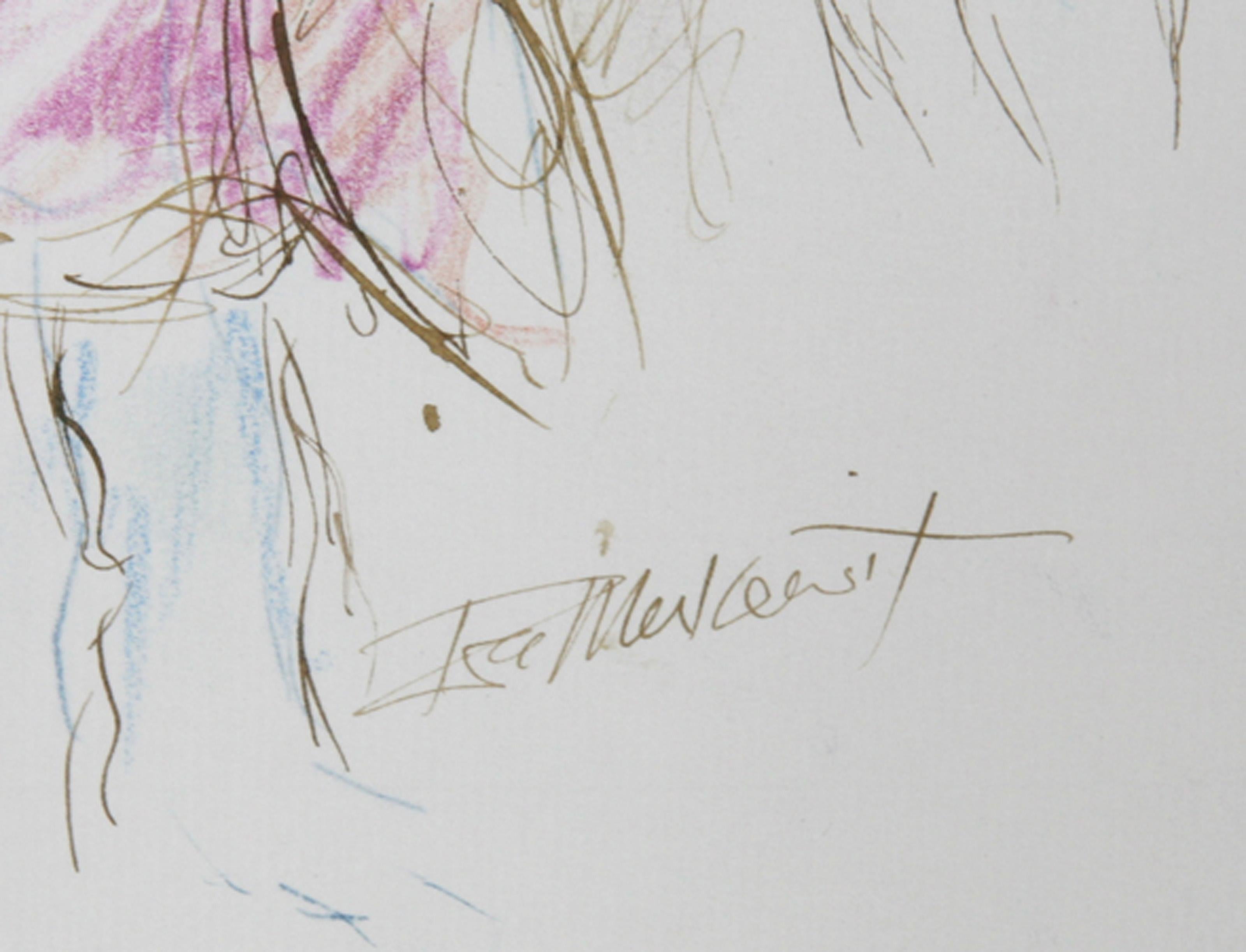 Two Men in Sombreros - III, Modern Ink and Pastel on Paper by Ira Moskowitz For Sale 1
