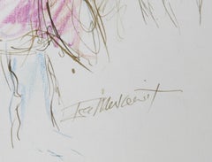 Two Men in Sombreros - III, Modern Ink and Pastel on Paper by Ira Moskowitz