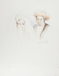 Wedding II, encre et pastel sur papier moderne d'Ira Moskowitz