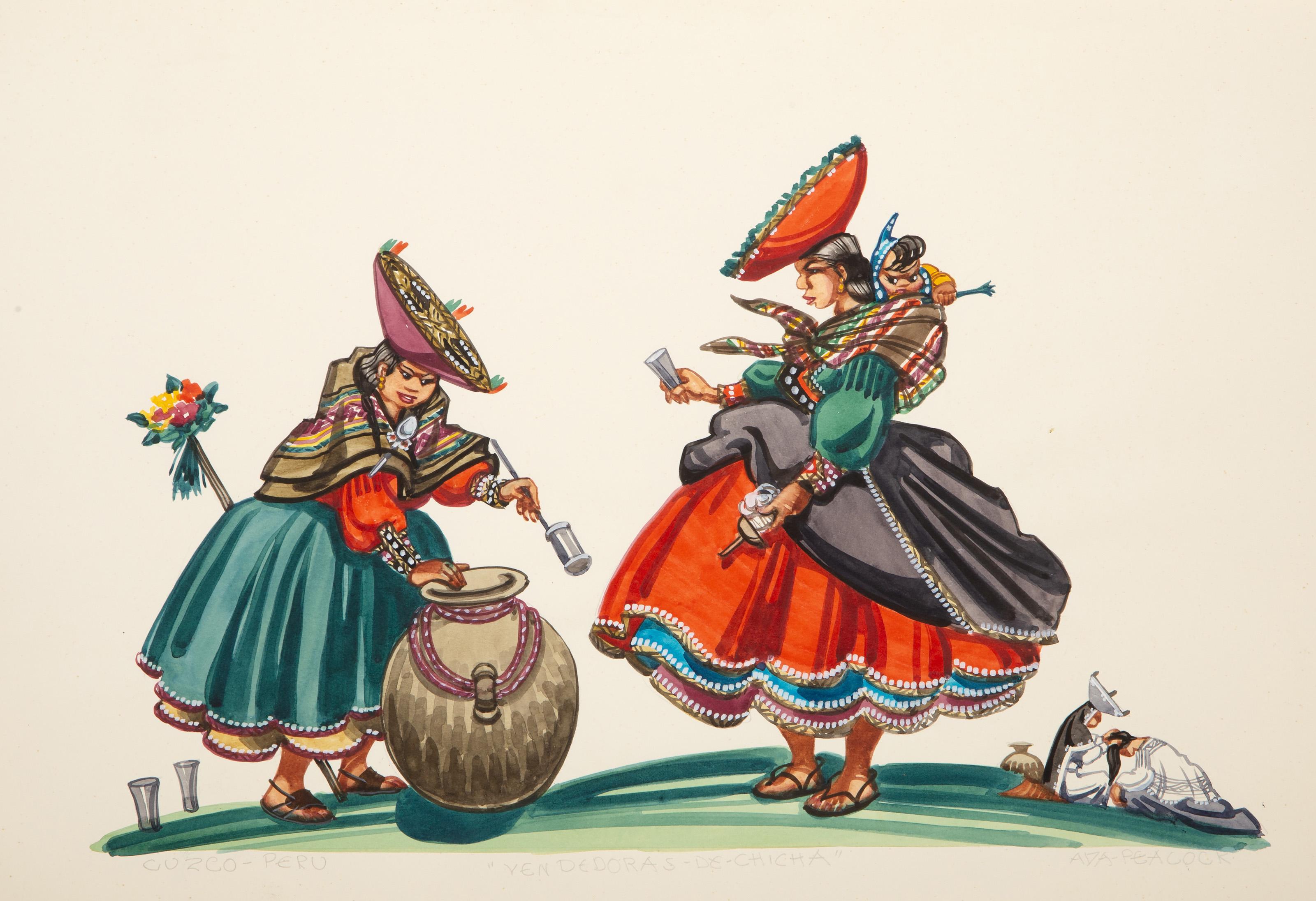  Ada Peacock, Amerikanerin -  Ven Dedoras-de-Chica, Medium: Aquarell und Graphit auf Papier, signiert und betitelt mit Bleistift, Bildgröße: 9,5 x 17 Zoll, Größe: 14,25 x 20 Zoll (36,2 x 50,8 cm) 
