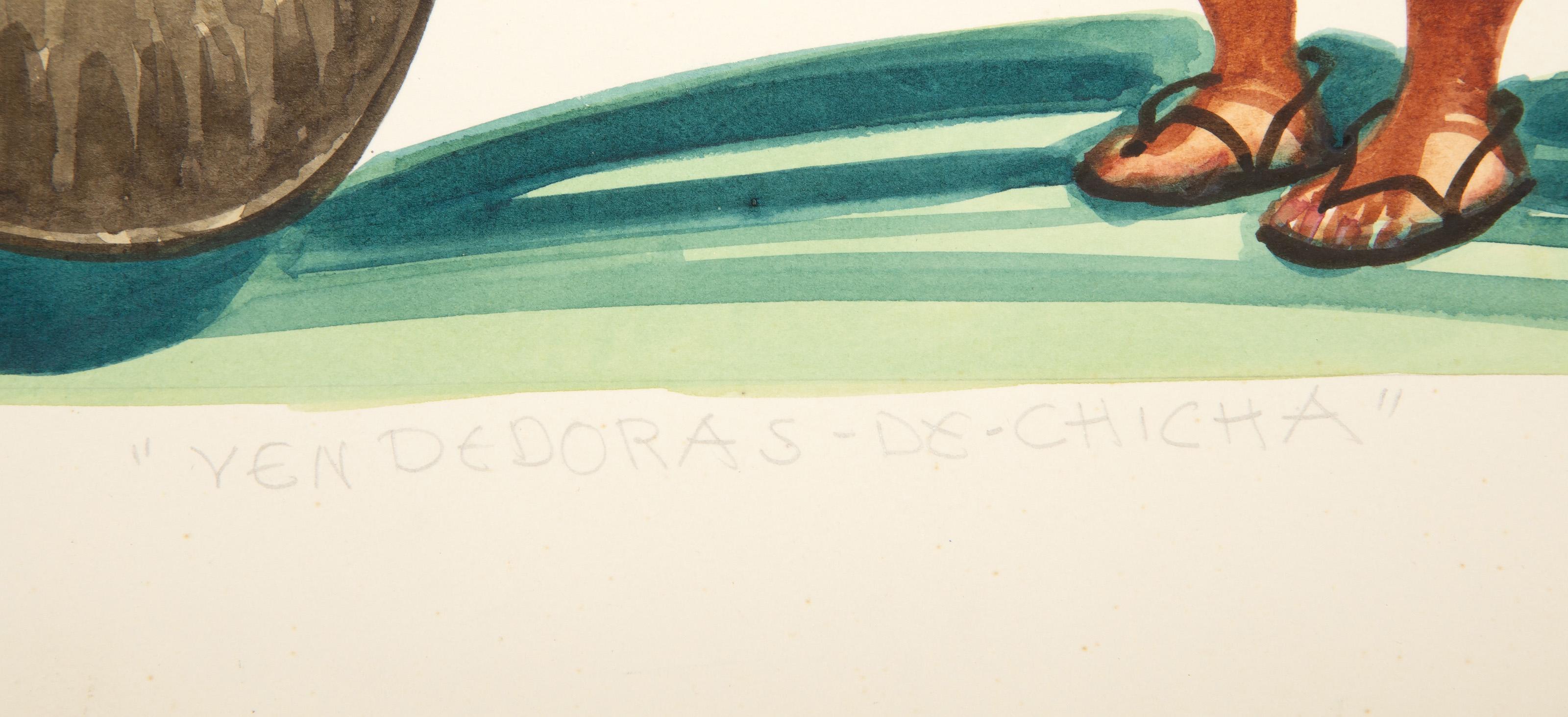 Ven Dedoras-de-Chica, Modernes Aquarell und Graphit auf Papier von Ada Peacock im Angebot 2