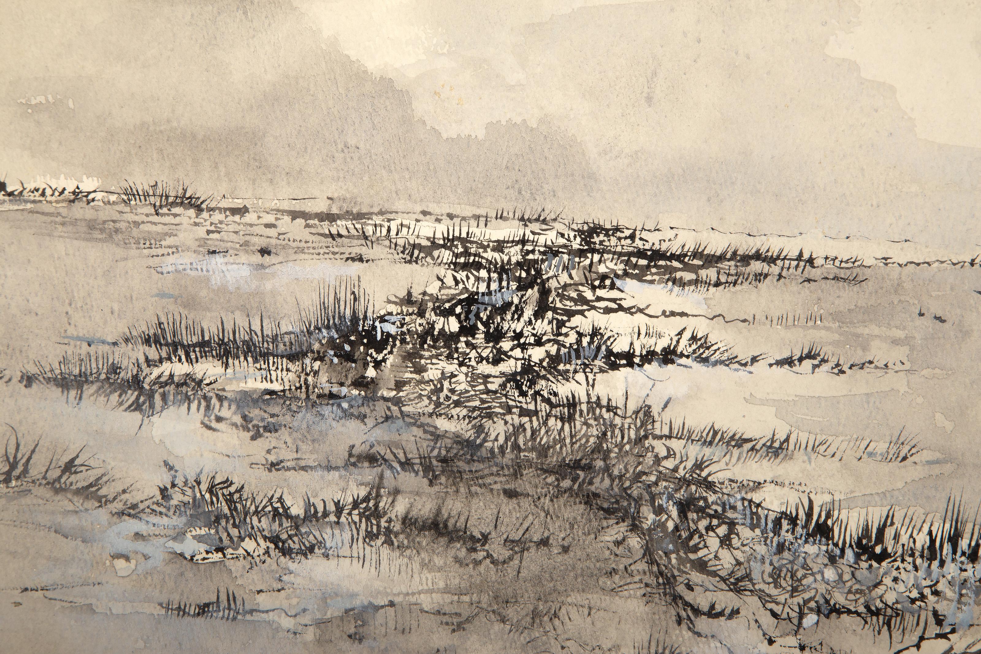 Bare Landscape, Impressionist Watercolor on Paper by Daniel Newman For Sale 1