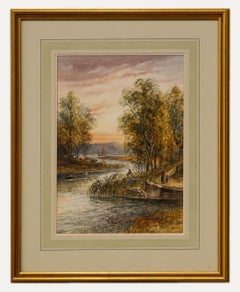 Lennard Lewis RA (1826-1913) - Aquarelle encadrée, Une rivière animée
