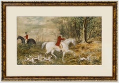 Manière de Henry Alken - Aquarelle encadrée du 19e siècle, On the Scent (Au parfum)