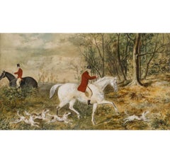 Manière de Henry Alken - Aquarelle encadrée du 19e siècle, On the Scent (Au parfum)