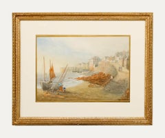 M. A. Carter - Aquarelle encadrée de la fin du XIXe siècle, Préparation des bateaux à Newlyn