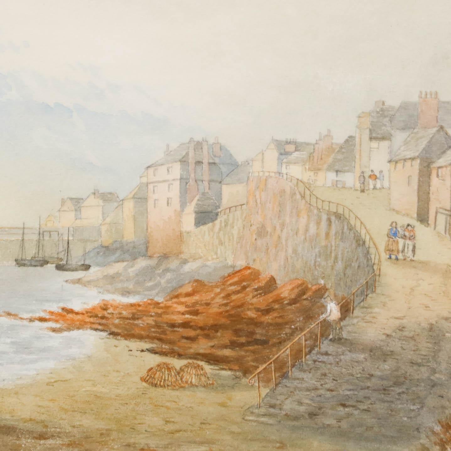M. A. Carter - Acuarela enmarcada de finales del siglo XIX, Preparando barcos en Newlyn - Figurative Art Beige de Unknown