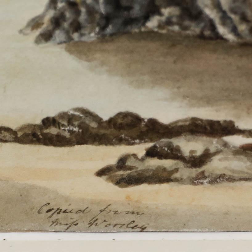 Inscrit sous la monture : Le rocher Goscar depuis la plage nord, Tenby. 31 août 1835