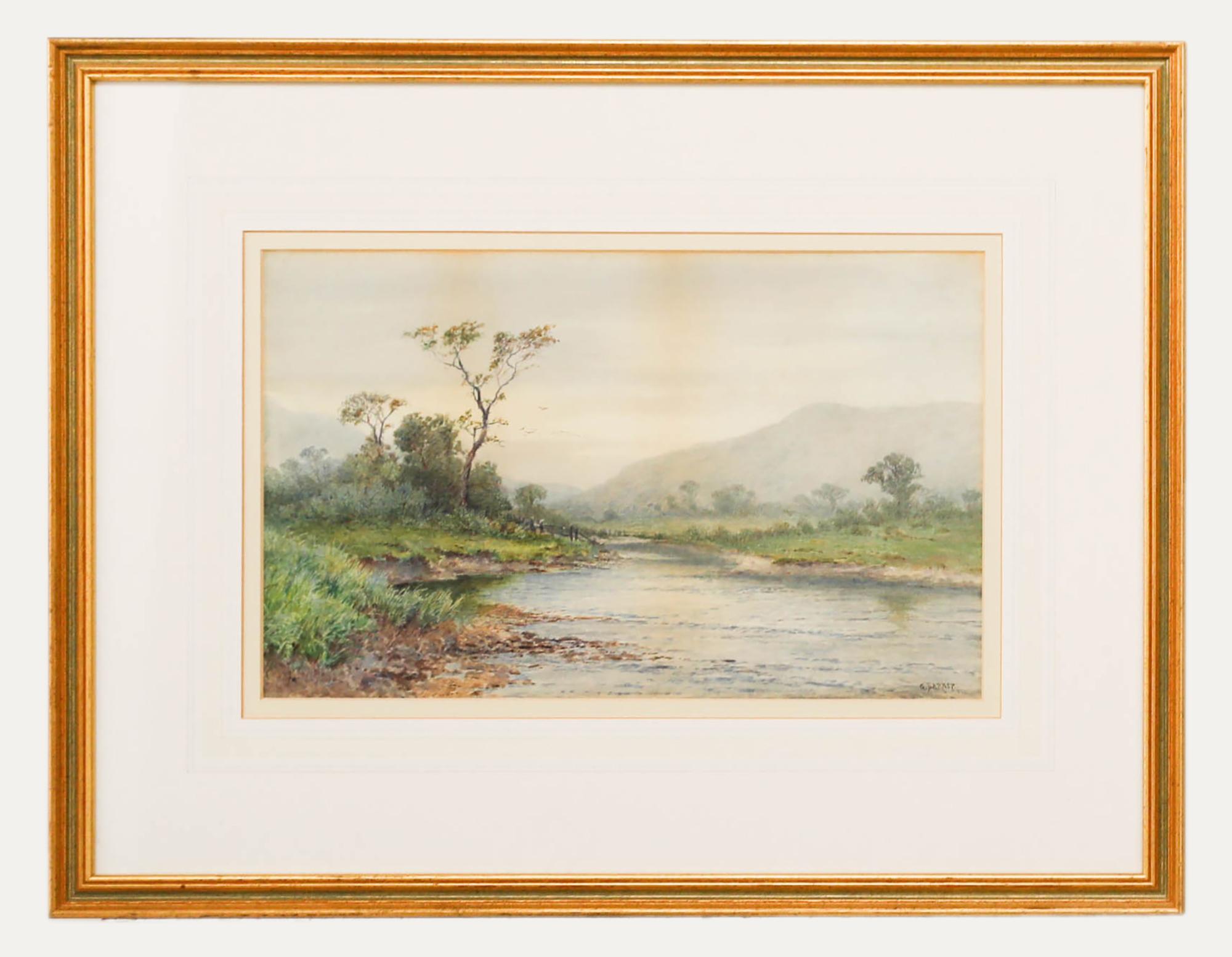 George Barker (1858-1911), aquarelle encadrée, paysage de vallée