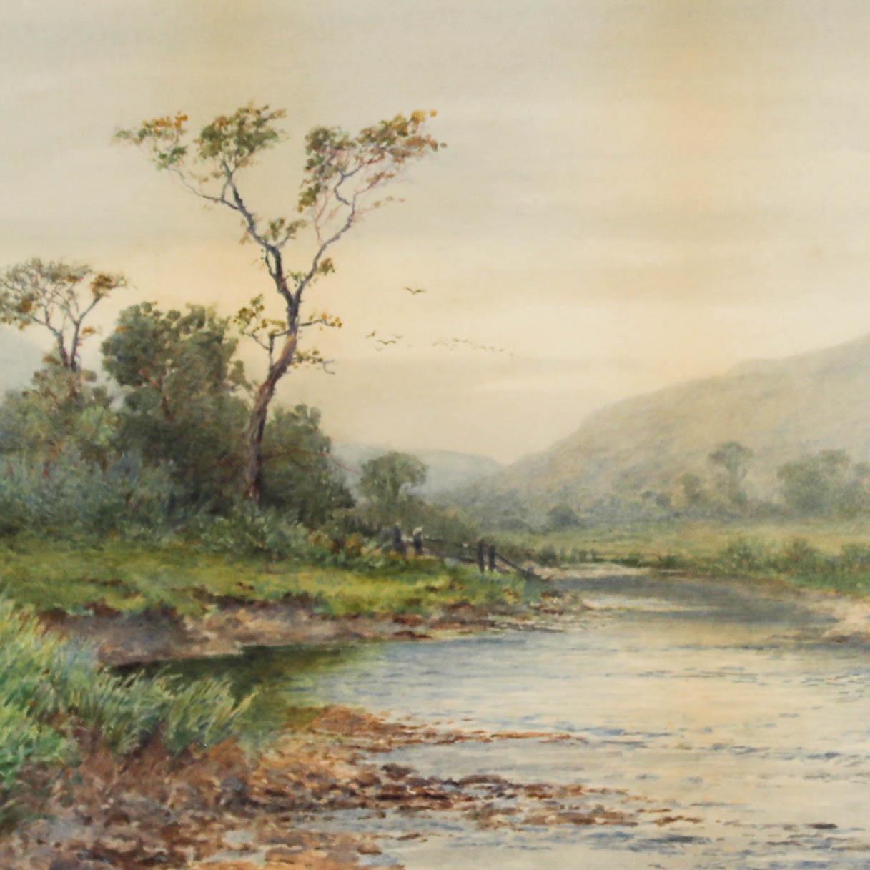 A delightful watercolour landscape by the listed British artist George Barker (1858-1911). Presented in a wash line mount and gilt-effect frame. Signed. On watercolour paper.