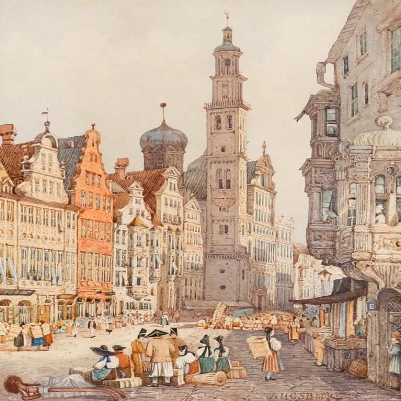 Circolo di Samuel Prout (1783-1852)  - Acquerello dell'inizio del XIX secolo, Augsburg in vendita 1