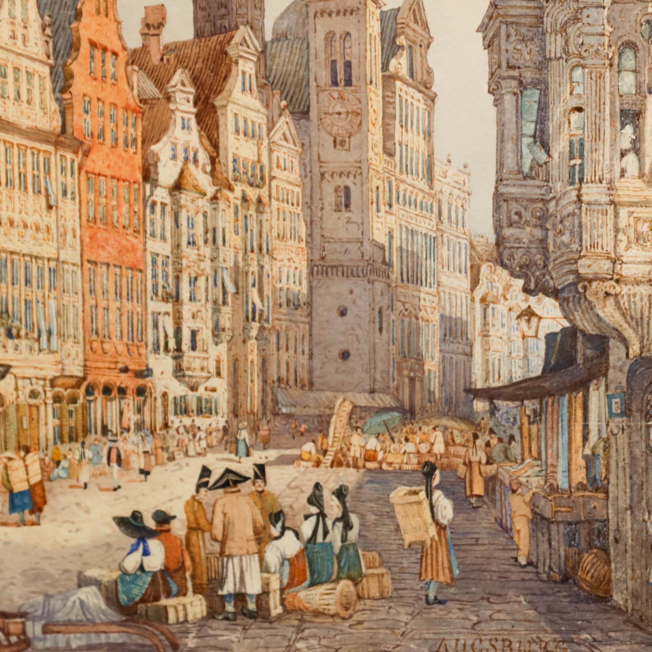 Circolo di Samuel Prout (1783-1852)  - Acquerello dell'inizio del XIX secolo, Augsburg in vendita 3