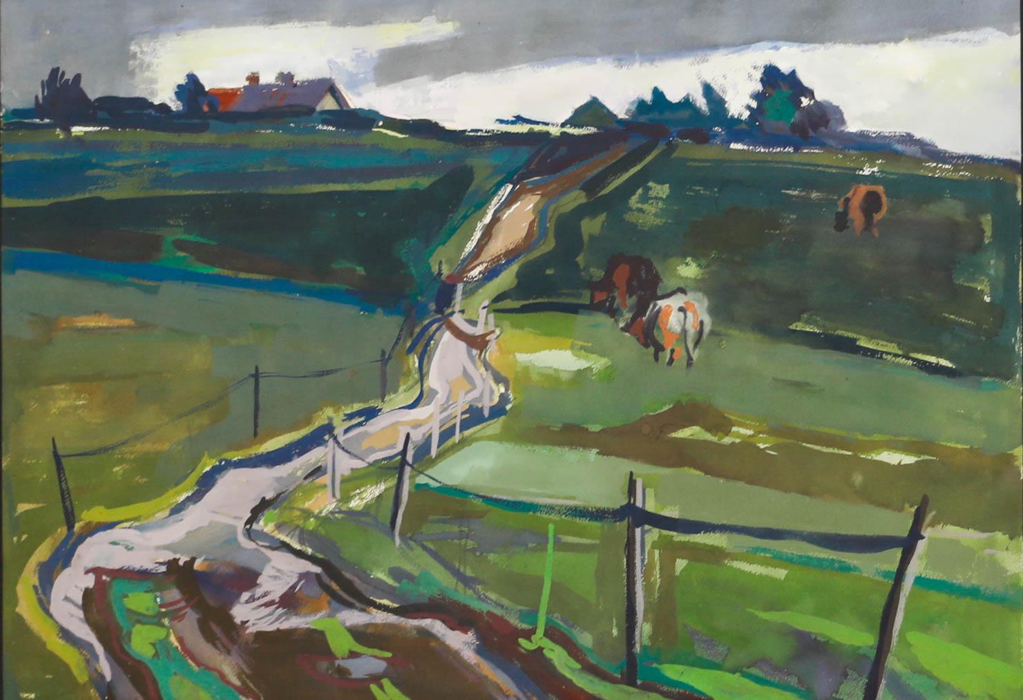 20th Century Gouache - Across the Fields - Art by Unknown