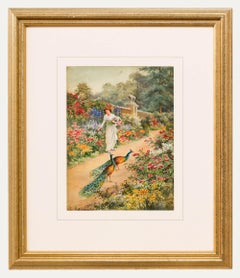Ellen Edwards  - 19th Century Watercolour, Peacocks in the Walled Garden