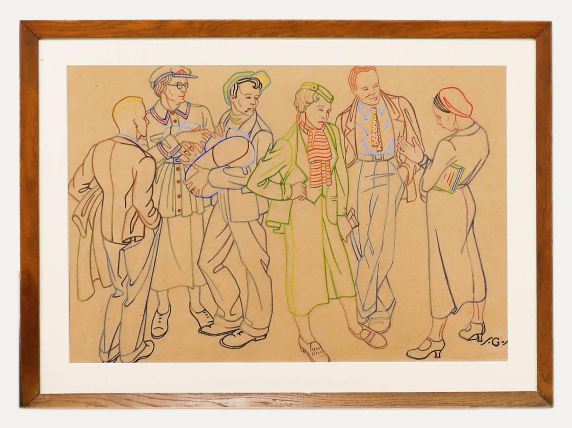 S.G.S - Framed 20th Century Pen and Ink Drawing, A Group Illustration