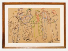 S.G.S. - Disegno a penna e inchiostro del XX secolo incorniciato, un'illustrazione di gruppo