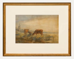 Attribué. Henry Earp Senior (1831-1914) - Aquarelle encadrée, Riverside Grazing