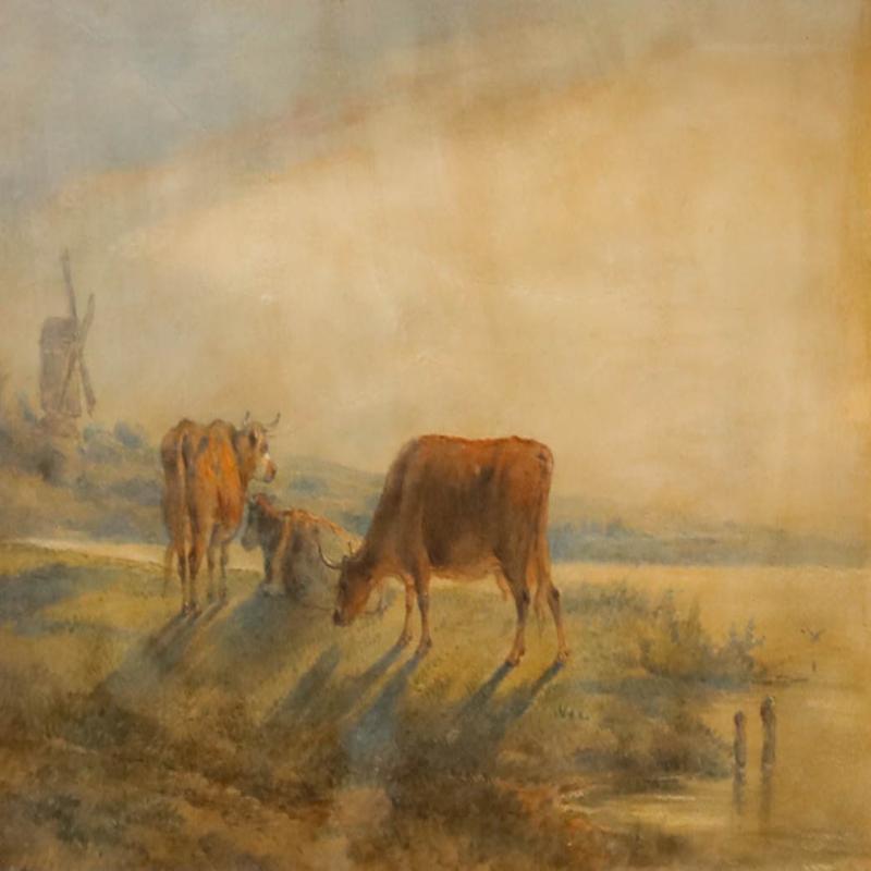 Attrib. Henry Earp Senior (1831-1914) - Framed Watercolour, Riverside Grazing - Art by Unknown
