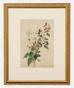 Acquerello della English School di fine Ottocento - Rose selvatiche